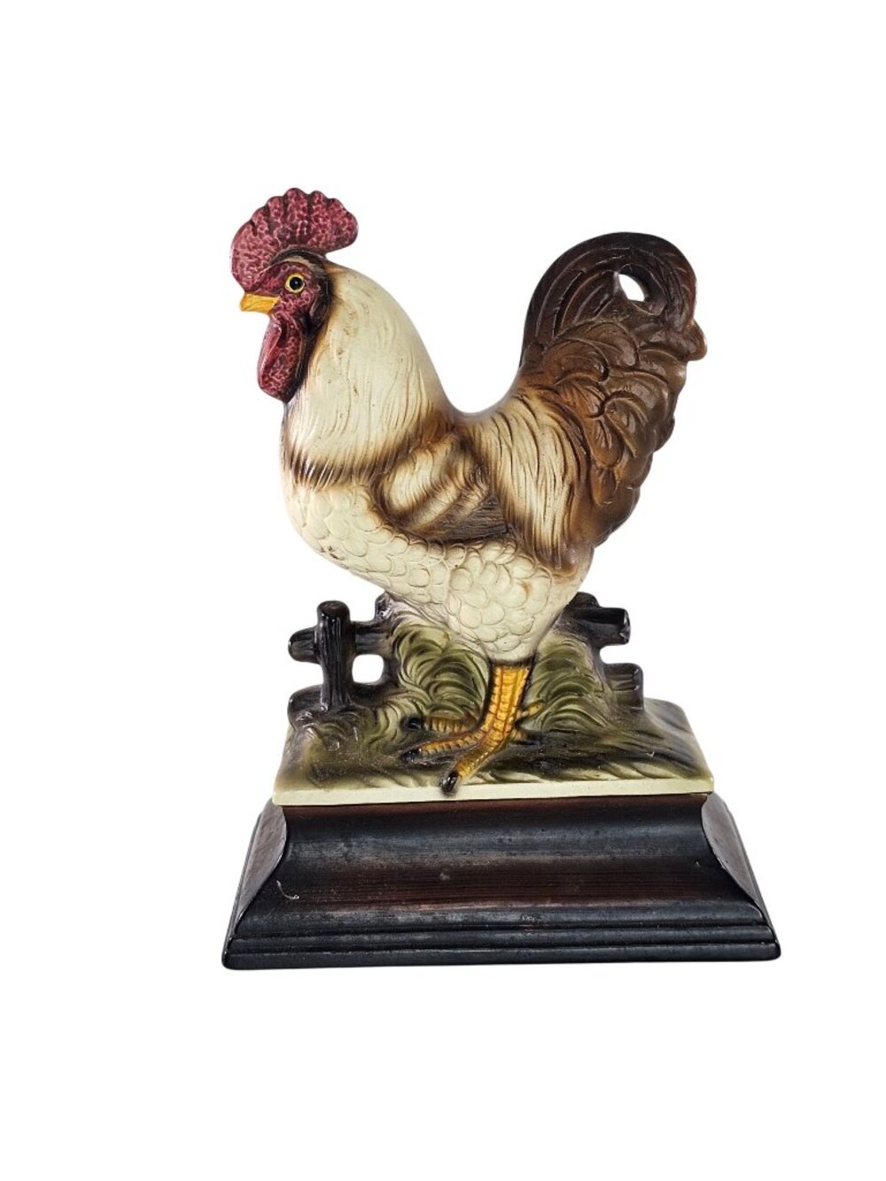 Vintage Ceramic Rooster Figurine On Base Made In Japan Colorful Chicken